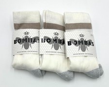 BOMBAS Men's Honeycomb Solid Calf Socks Stripes Size Large White 3 pairs