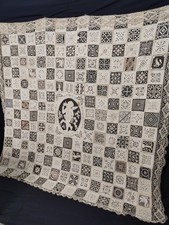 antique Linen lace figured tablecloth embroidery needlework embroidered