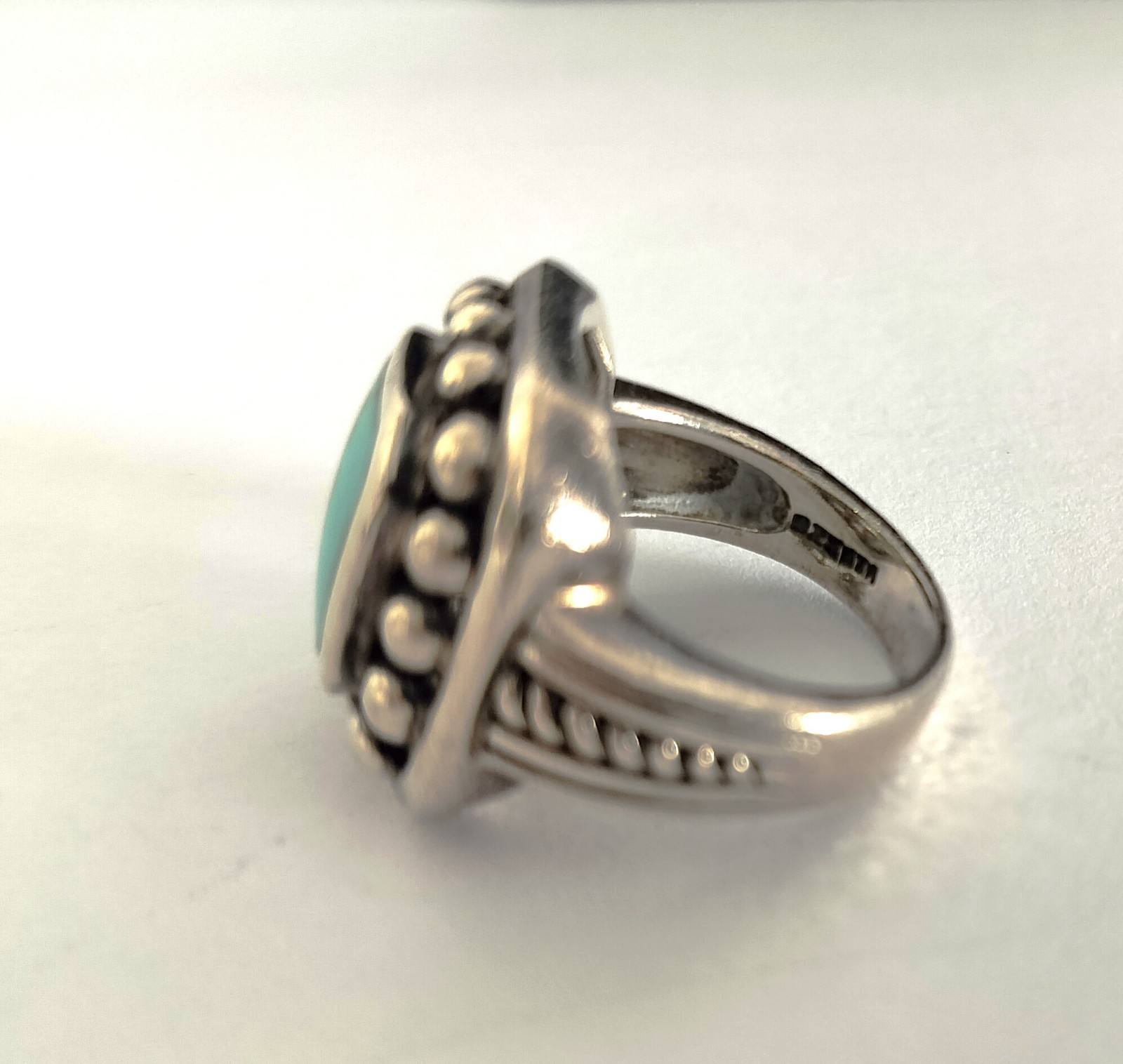 VTG Signed Solid 925 Silver & Large Turquoise Nat… - image 6