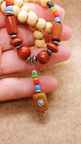 Handcrafted Southwestern Style Wooden and Glass Beaded 22" Necklace - Picture 2 of 5