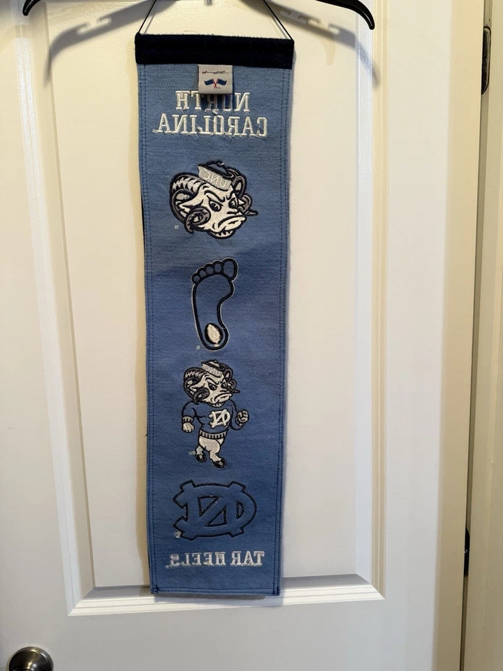 UNC Tar Heels Wool Felt Vertical Heritage Banner 32x8 North Carolina NCAA - Image 2 of 4