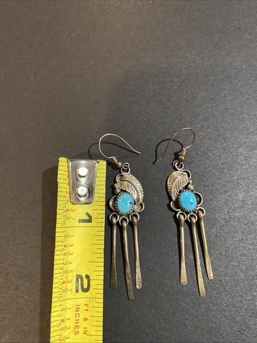 Vintage Navajo Sterling Silver Turquoise Dangle Earrings - Picture 5 of 5