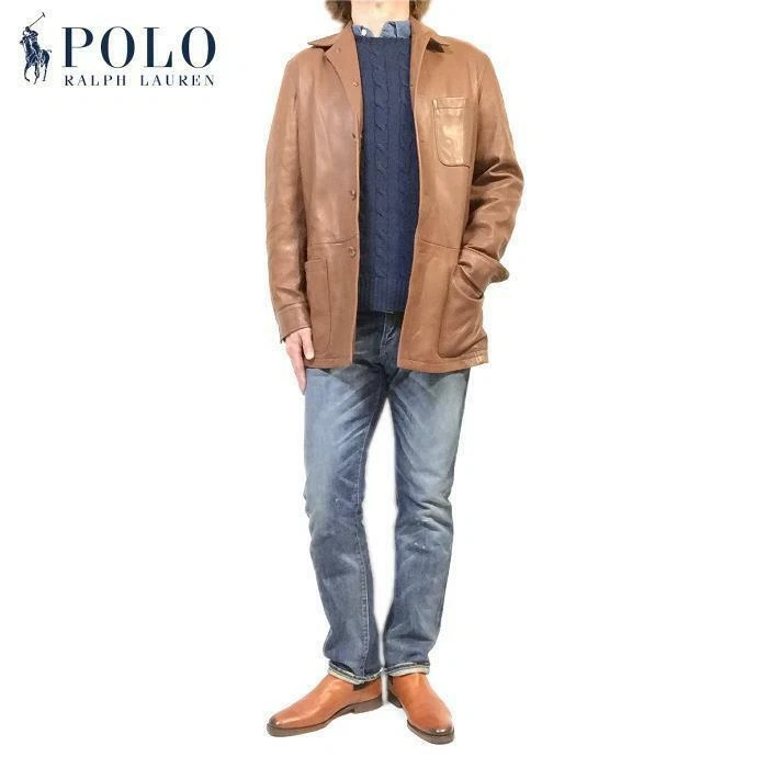 Polo by Ralph Lauren Lambskin Leather Jacket Coat Men Brown Vintage From Japan