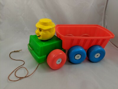 Vintage Plastic Dump Truck Toy Blow Mold Clown Head Pull String
