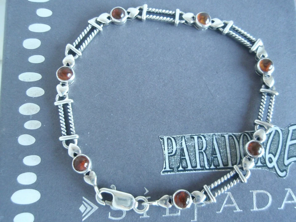 SILPADA RETIRED Sterling Silver 925 Amber Cabochons Tennis Bracelet B0892 LA - Image 3 of 4