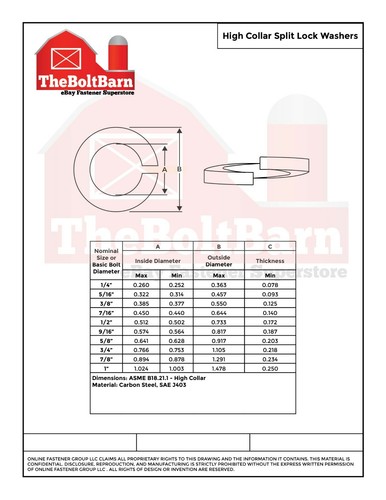 1" Grade 8 High Collar Split Lock Washers Alloy Steel Plain (Pick Quantity) - Picture 2 of 2