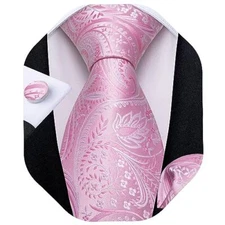  Mens Tie Set Paisley Floral Necktie Hanky Cufflinks Silk Tie Set Party Pink