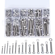 608 Pcs M5/M6/M8/M10/M12 Hex Screw and Nut Set - Silver 304 Stainless Steel Bolt