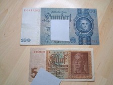 5 Und 100 Reichsmark Reichsbanknote Berlin German Empire Ww2 Germania 1942
