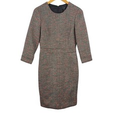 NWT J. Crew Tweed 3/4 Sleeve Sheath Dress Gray Coral Size 4 Style E4375 Career