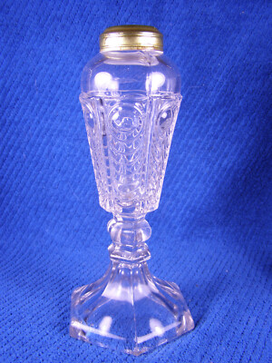 Antique Peacock Feather Pattern Flint Glass Whale Oil Lamp