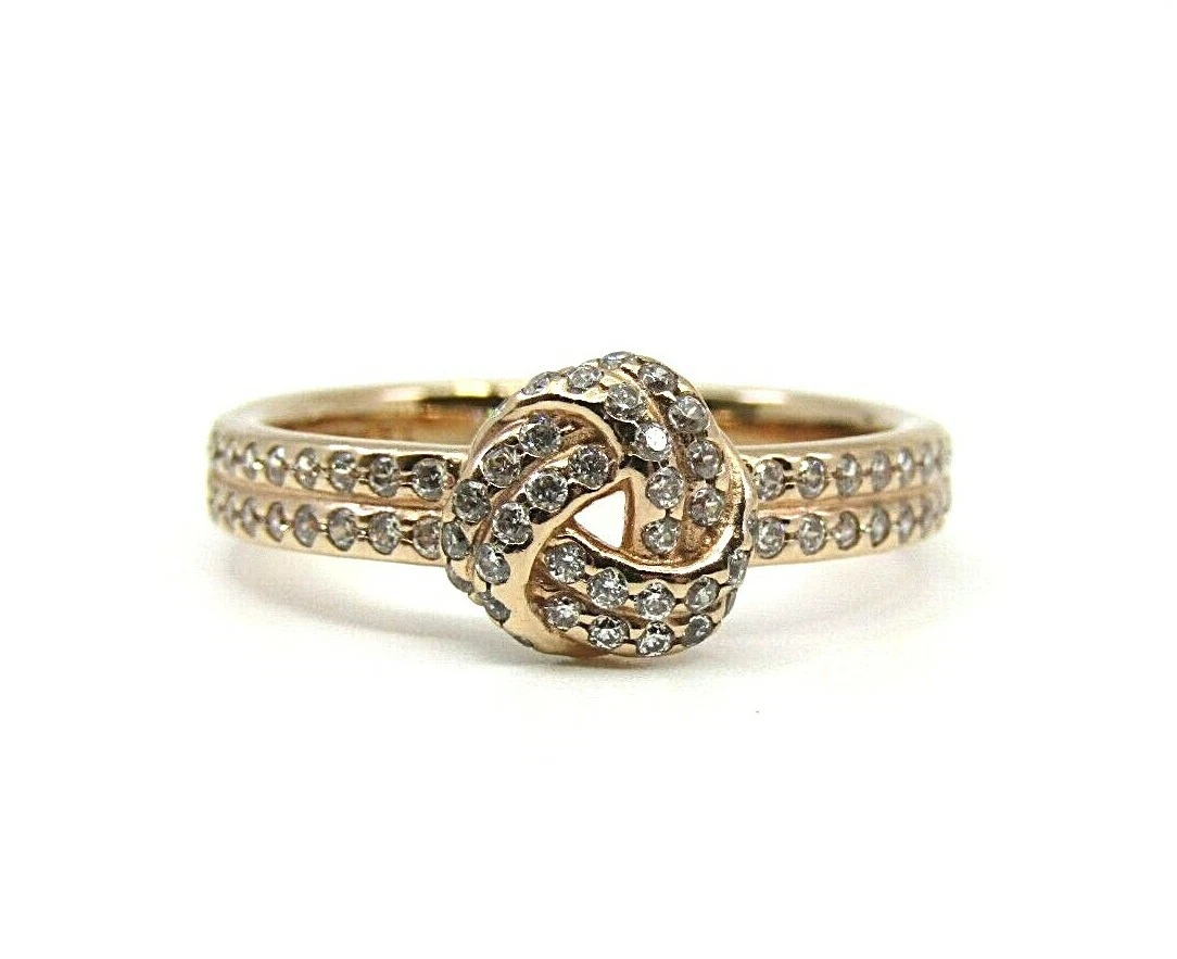 AUTHENTIC PANDORA SHIMMERING KNOT RING 14K ROSE GOLD PLATED CZ