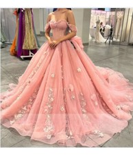Princess Pink Quinceanera Dresses Ball Gown Off Shoulder Sweet 16 Prom Dress