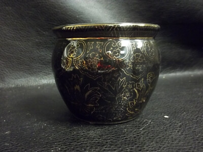 Vintage Lemax Gold Black Bowl Vase Decorative Piece Handpainted RARE