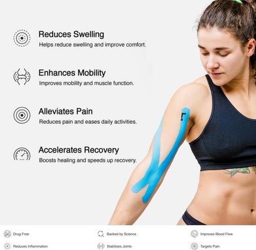 6-Pack Precut Kinesiology Tape – Strong Adhesive Waterproof Athletic Recovery - Picture 5 of 5