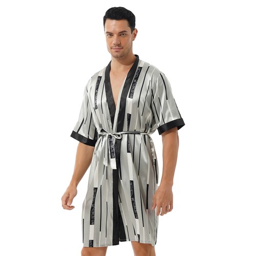 Herren Satin Kimono Bademantel Nachthemd Kurzarm Lose Hemden Tops Nachtwäsche - Bild 41 von 97