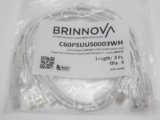 5-Pack Brinnova Slim CAT6 3FT 28 AWG UTP Patch Cable, White, Snagfree Premium