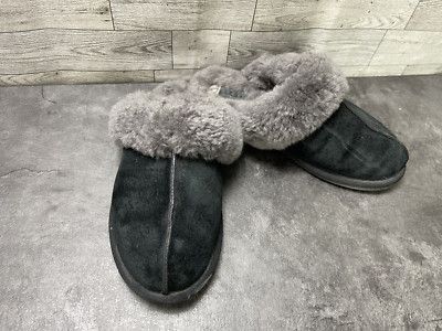 Ugg Australia Slipper Women 7M Scuffette II  Shoes Black Suede Fur Trim Comfort