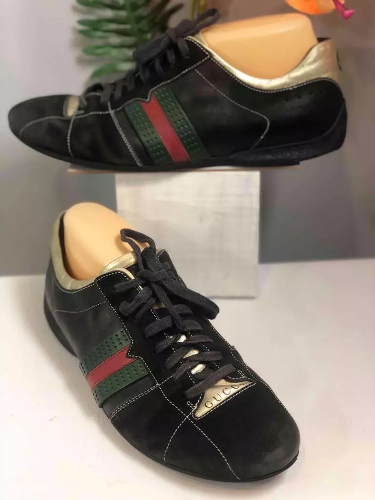 GUCCI Classic Red Green Stripes Leather Suede Men s Sneakers UK 7G US 7.5