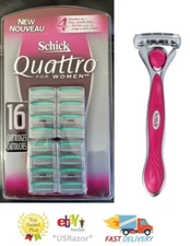 16 Schick Quattro Razor Blades Cartridges Women Quatro Refill Shaver Handle 4 8