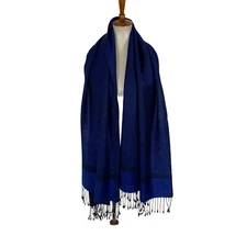 Pashmina Blue Viscose Fringe Wrap Shawl Scarf Lightweight Soft