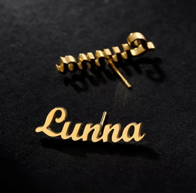 Pendientes con nombre personalizado para mujer Joyería personalizada Acero inoxidable Oro Plata Foto 3 de 4