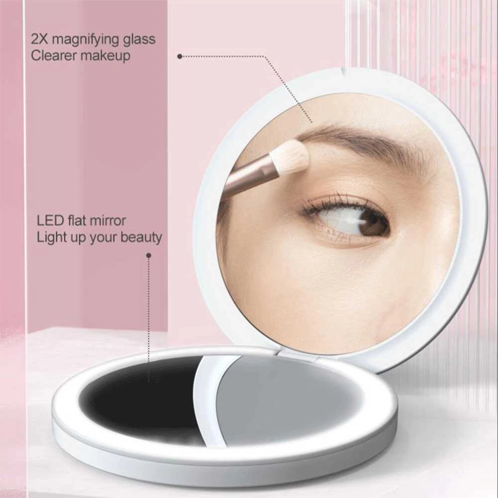 Portable Mini LED Travel HD Makeup Mirror Folding Vanity Mirror Make Up Mirror