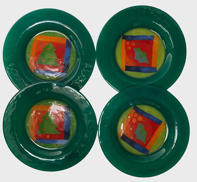 Dibbern Lot Of 4 Christmas Dessert Salad Plates Tree Holly Germany Retired