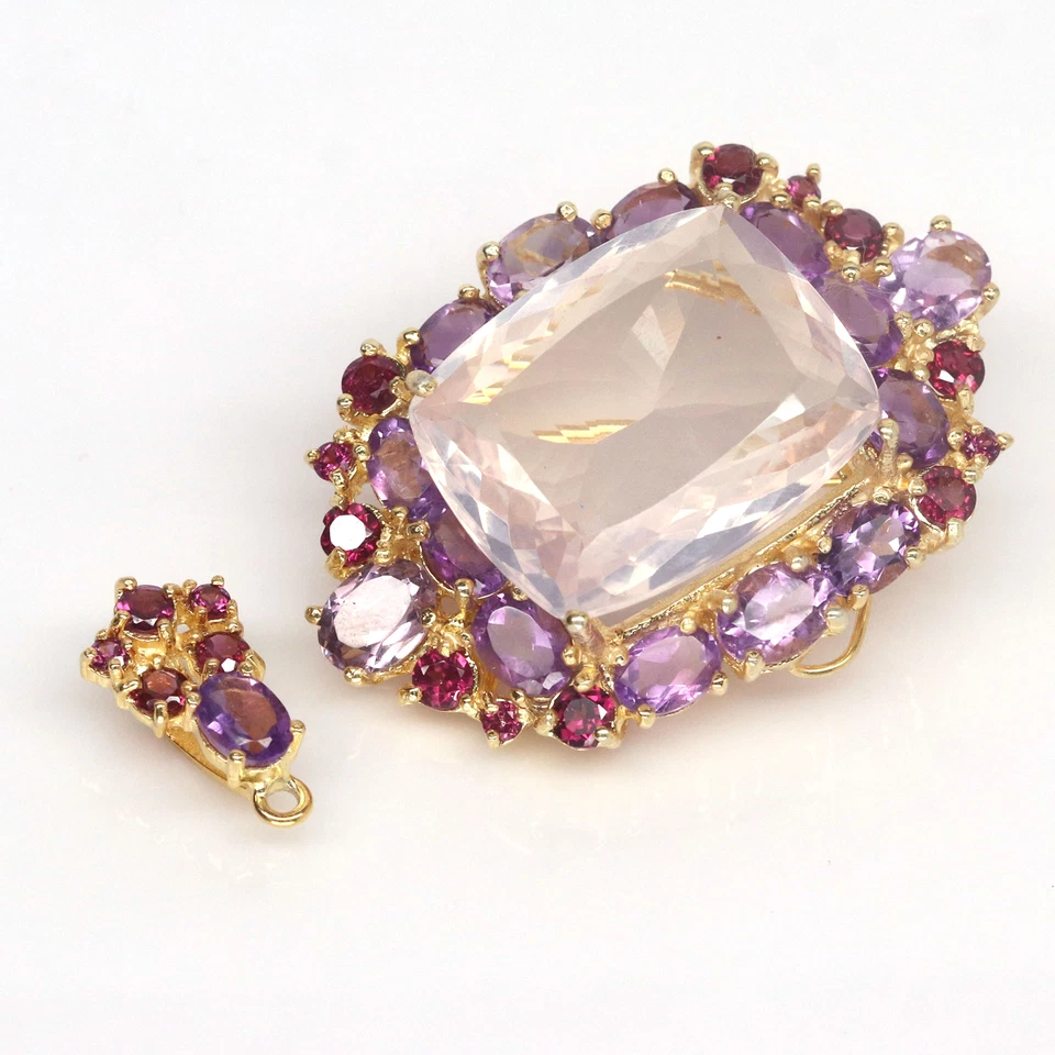 21 X 26 mm. Broche granate rodolita amatista cuarzo rosa plata de ley 925 Foto 3 de 4
