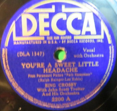 Bing Crosby – You're A Sweet Little Headache, 1939, 2200, 78 RPM