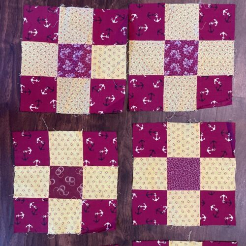 8 Vintage 9 Sq Patchwork Quilt Blocks 8.25x8.25" Anchor Calico Unused Unfinished - Picture 2 of 5