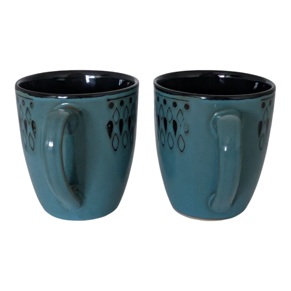 Conjunto de 2 canecas de café American Atelier Delilah grés cônicas redondas azul e preto - Imagem 3 de 4