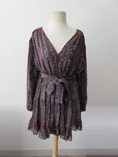 ULLA JOHNSON 100% silk floral pattern elastic waist belted dress 2