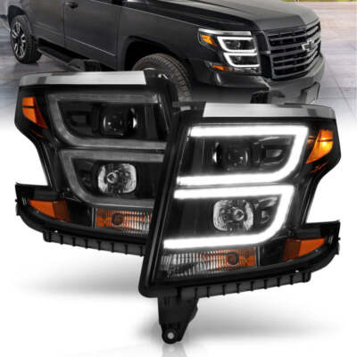 ANZO Fits 2015-2020 Chevy Tahoe Projector Headlights Plank Style Black w/DRL