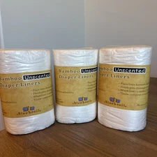 Blue Snail Bamboo Unscented Diaper Liners Lot of 3 Rolls 100 Sheet 12" x 7", New