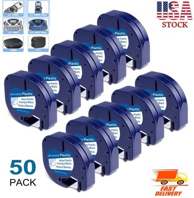 50PK Dymo Letratag Refill 91331 White Plastic Label Tape 12mm 1/2'' LT-100H 100T