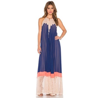 BCBGMaxazria Brieena Maxi Dress Blue Depths Combo Size Small 