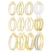 Gold Hoop Earrings Set for Women, 12 Pairs Large 30/40/50mm, Gold01-12pairs