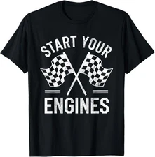 Start Your Engines Vintage Checkered Flag Race Car T-Shirt