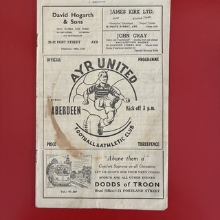 1953/54 Ayr United v Aberdeen Friendly