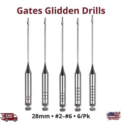 6/Pk Gates Glidden Drill 28 mm Sizes #2-6 Dental Handpiece Rotary Instruments