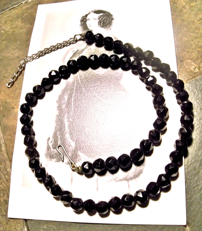 rare whitby CUT necklace vintage mourning jewelry men women french faux jet bead