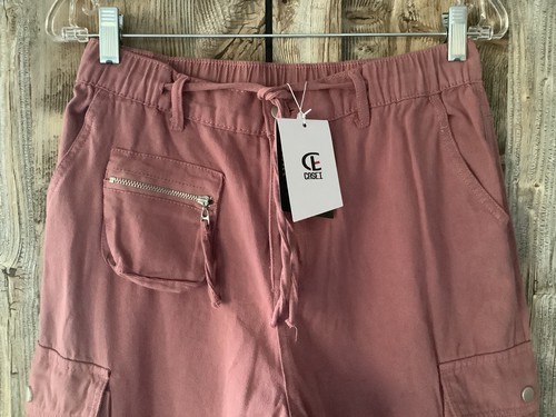 Pantalones cargo holgados Casei 100 % algodón elástico cordón cintura malva 28x30 M nuevos con etiquetas - Imagen 7 de 14