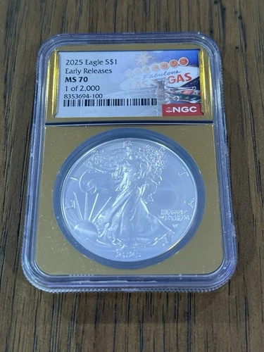 2025 NGC MS70 Silver Eagle - Gold Core - 1 of 2000 - Early Releases - Las Vegas