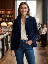 J.Crew Campbell Blazer Navy Blue Corduroy Gold Button Size 4 Professional