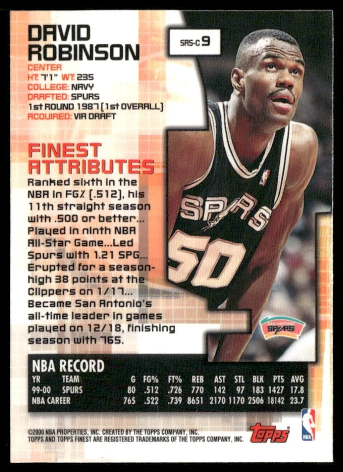 2000-01 Topps Finest - David Robinson #9 - Image 2 of 2