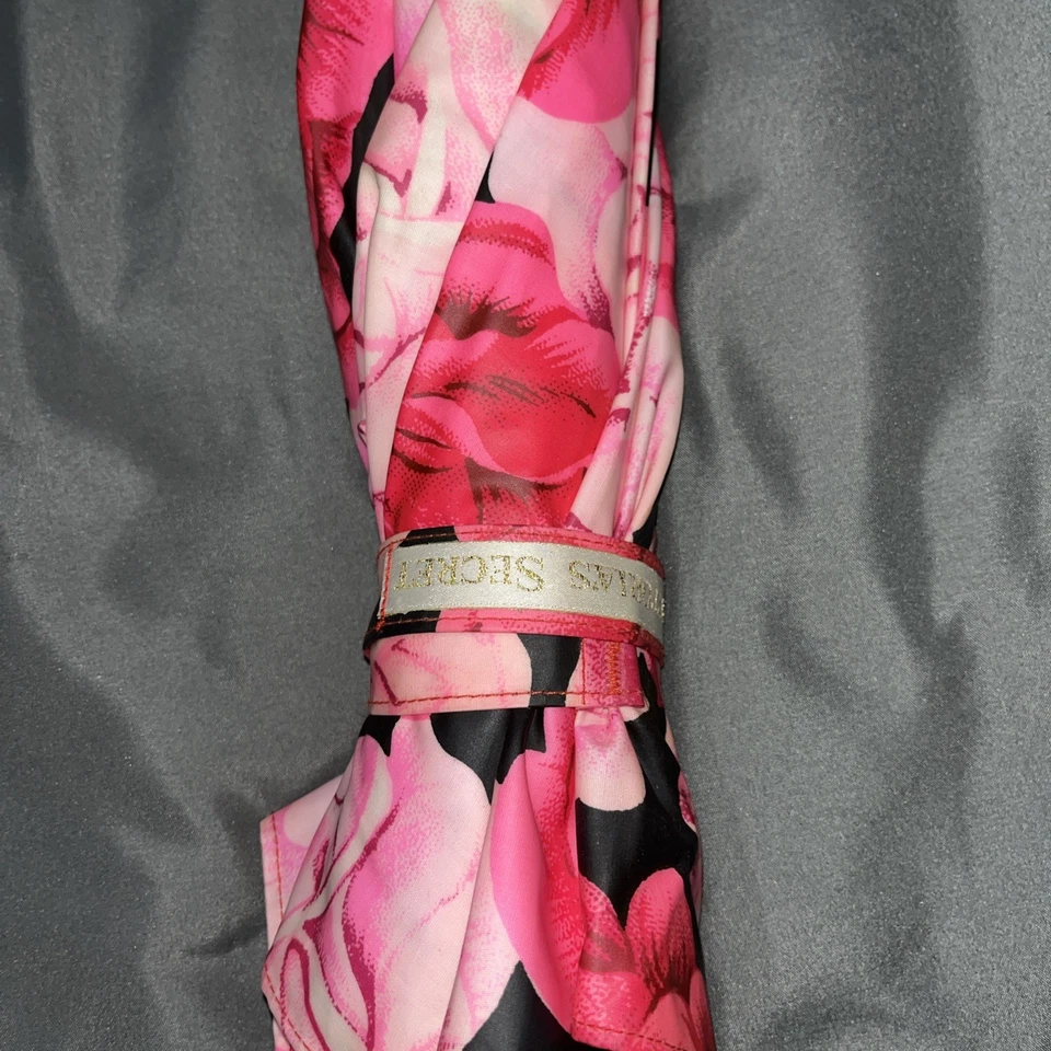 Victoria’s Secret Floral Rojo Rosa Rosas Paraguas Recubierto Algodón Mango Madera 34" Foto 4 de 4