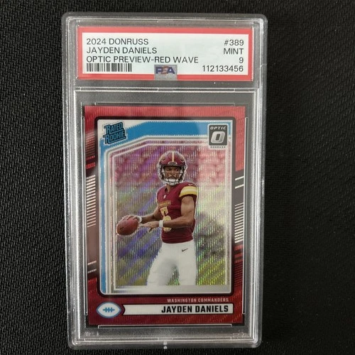 2024 PANINI DONRUSS OPTIC PREVIEW RED WAVE PRIZM #389 JAYDEN DANIELS RC PSA 9