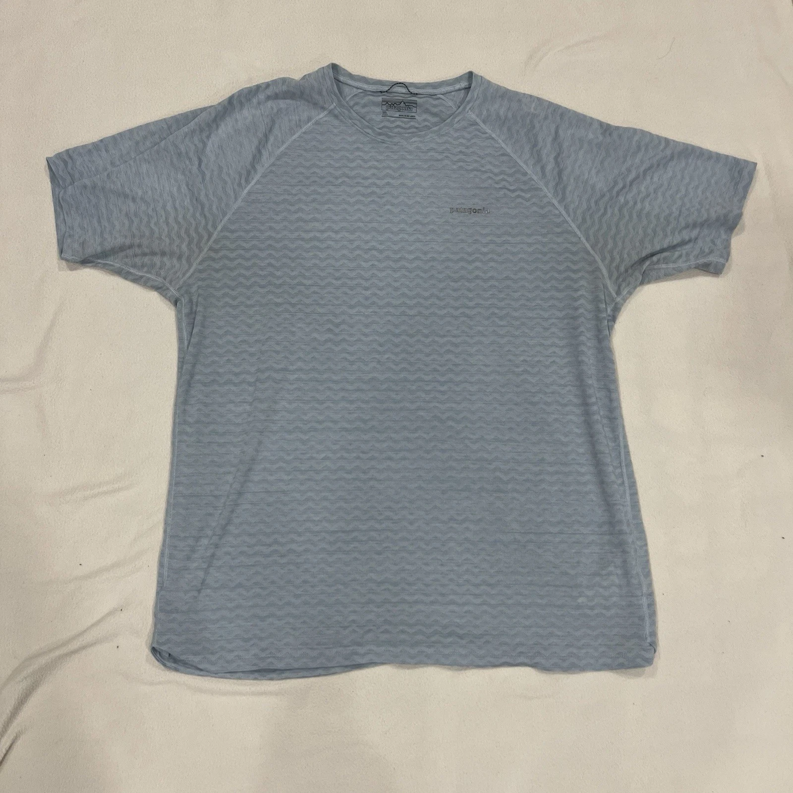 Patagonia Ridge Flow Shirt Men XL Blue Zig Zag Breathable Wicking Running