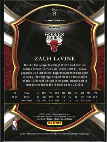 2020-21 Panini Select #14 Zach LaVine Red White Orange Shimmer - Picture 2 of 2